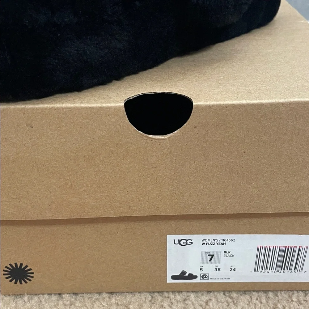 UGG Black Fluffy Sandals